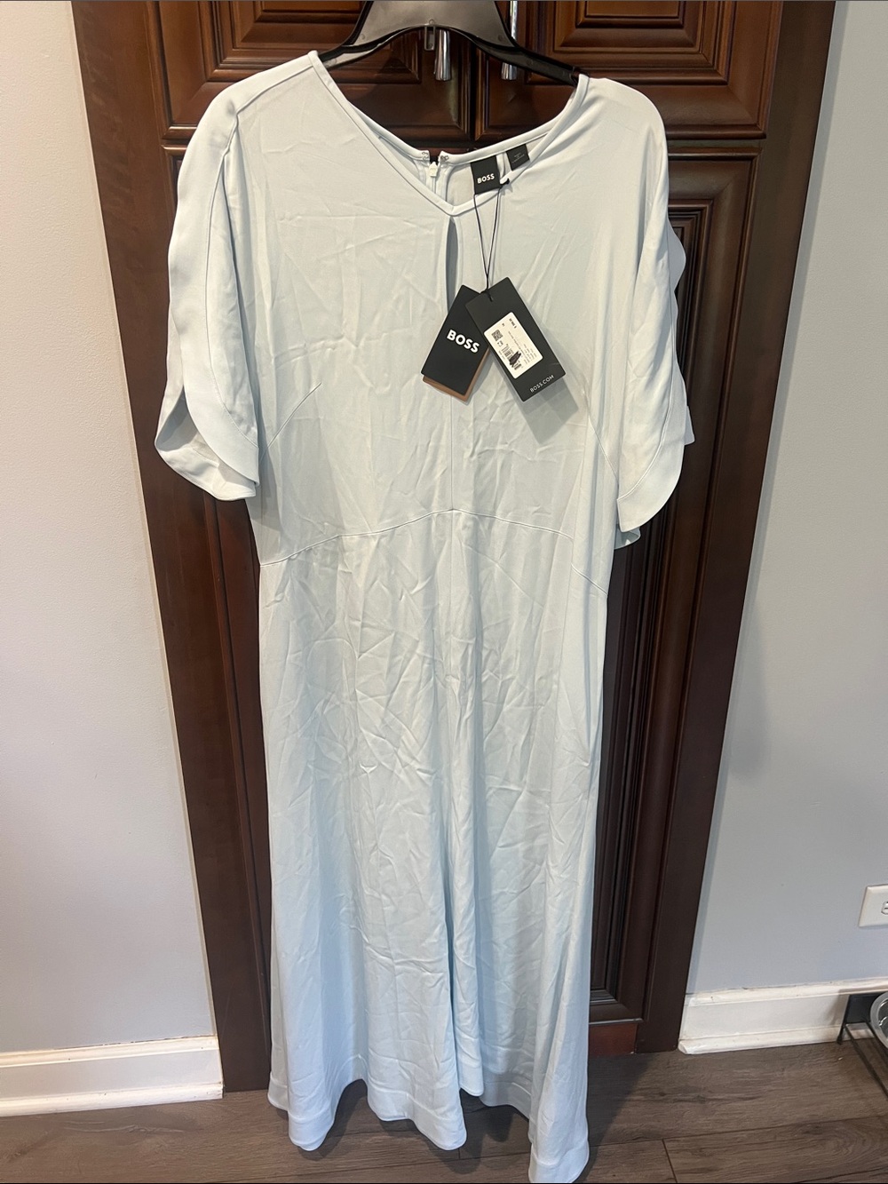 BOSS Pale Blue Maxi Dress with V-Neck